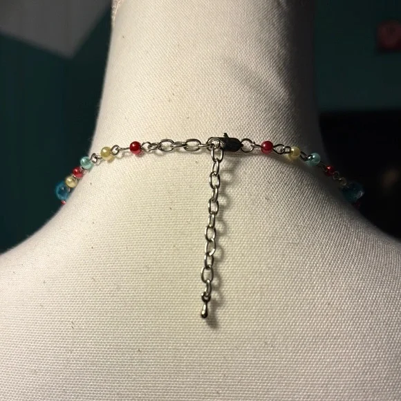 Red and Blue Beaded Necklace Vibrant Bohemian Style - Picture 3 of 5